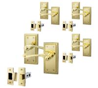 Afit Brass Georgian Door Handle On Backplate Latch Set Rope Edge For Internal Doors Pack Of 4 With 64mm Latch Polished