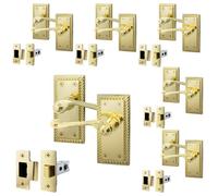 Afit Brass Georgian Door Handle On Backplate Latch Set Rope Edge For Internal Doors Pack Of 6 With 64mm Latch Polished