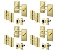 Afit Brass Georgian Door Handle On Backplate Latch Set Rope Edge Internal Pack Of 4 With 64mm Latch And 76mm Hinges Polished