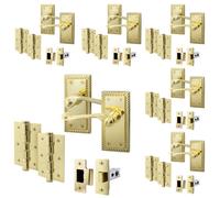 Afit Brass Georgian Door Handle On Backplate Latch Set Rope Edge Internal Pack Of 6 With 64mm Latch And 76mm Hinges Polished