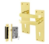 Afit Brass Lock Door Handles Set, 1 Pair Internal Victorian Straight Polished Brass On Backplate, Sashlock (64mm)