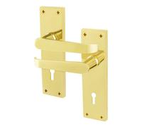 Afit Brass Lock Door Handles Set, 1 Pair Of Internal Victorian Straight Pattern Polished Brass On Backplate