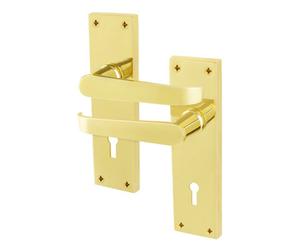 Afit Brass Lock Door Handles Set, 1 Pair Of Internal Victorian Straight Pattern Polished Brass On Backplate
