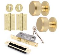 Afit Brass Locking Door Knob Set 60mm Knobset 80mm Sashlock Keyhole Escutcheons 76mm Hinges Taman Premium Style Range Satin Brass