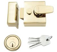 Afit Brass Nightlatch Front Door Lock Easy Grip, Inside Snib, 3 Keys - 40mm Key Centre - Brass / Brass Cylinder Night Latch