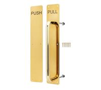 Afit Brass Pull Handle On Plate And Engraved Push Finger Plate 425 X 75mm Polished Brass