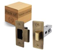 Afit Brass Tubular Door Latch For Internal Doors - 2.5 Inch / 64mm - Pack Of 10 Antique Brass Tubular Mortice Latches