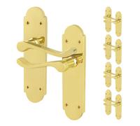Afit Brass Victorian Door Handles Latch, 5 Pairs Of Internal Polished Brass Victorian Scroll Shaped Backplate Handles