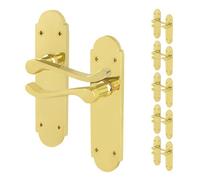 Afit Brass Victorian Door Handles Latch, 6 Pairs Of Internal Polished Brass Victorian Scroll Shaped Backplate Handles