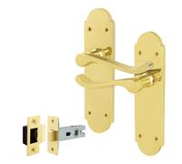 Afit Brass Victorian Door Handles With Latch, 1 Pair Internal Polished Brass Victorian Scroll Backplate, Latch 64mm