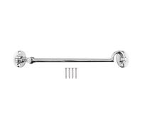 Afit Cabin Hook And Eye Latch, Heavy Duty 250mm / 10 Inch Silent Polished Chrome Hook And Eye Latch - 1 Pack With Fixings