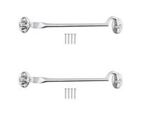 Afit Cabin Hook And Eye Latch, Heavy Duty 250mm / 10 Inch Silent Satin Chrome Hook And Eye Latch - 2 Pack With Fixings