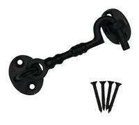 Afit Cabin Hook Black Cast Iron 100mm Heavy Duty French Stable Door Gate Hold Back With Fixings Barrel Style