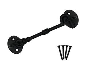 Afit Cabin Hook Black Cast Iron 150mm Heavy Duty French Stable Door Gate Hold Back With Fixings Barrel Style