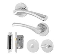 Afit Chrome Bathroom Door Handle Round Rose Set, 1 Pair Of Polished Chrome Internal Handles And Lock (64mm) - Novi Range