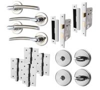 AFIT Chrome Bathroom Door Handle Satin Nickel Lever Lock Hinges 2 Pack in Silver | Size: 150mm x 150mm AFIT Silver 150mm x 150mm