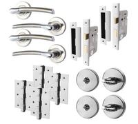 Afit Chrome Bathroom Door Handle Satin Nickel Lever Pack Of 2 For Internal Doors With 64mm Lock And 76mm Hinges Boston Range