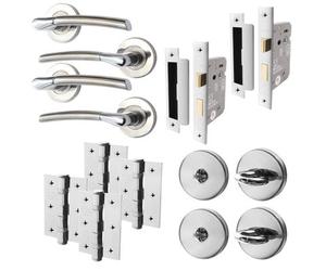 Afit Chrome Bathroom Door Handle Satin Nickel Lever Pack Of 2 For Internal Doors With 64mm Lock And 76mm Hinges Boston Range