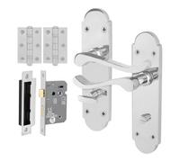 Afit Chrome Bathroom Door Handle Set, 1 Pair Internal Polished Chrome Victorian Scroll Backplate, Hinges And Lock 64mm