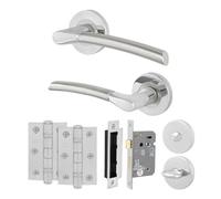 Afit Chrome Bathroom Door Handle With Satin Nickel Lever For Internal Doors With 64mm Bathroom Lock And 76mm Hinges Boston Range