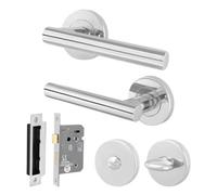 Afit Chrome Bathroom Door Handles Round Rose With Turn Release And Wc Lock T-Bar 1 Pair Olvera Range