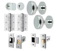 Afit Chrome Bathroom Door Knob Set 60mm Knobset Includess 76mm Latch 76mm Wc Bolt 76mm Hinges Medena Premium Style Polished Chrome