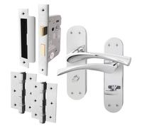 Afit Chrome Bathroom Twist Door Handle Set With Wc Lock And Hinges Novi Backplate Range