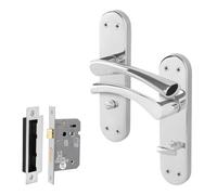 Afit Chrome Bathroom Twist Door Handle Set With Wc Lock Novi Backplate Range