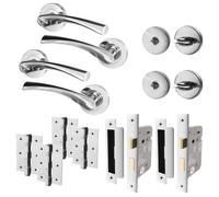 Afit Chrome Bathroom Twist Door Handles 2 Pairs With Wc Lock And Hinges And Thumbturn Novi Range