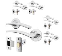 Afit Chrome Door Handle And Latch Set, Polished Chrome Internal Door Handle With 64mm Latch, Ebley 5 Pack