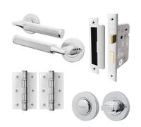 Afit Chrome Door Handle Bathroom Set Polished Chrome Internal 76mm Hinges And 64mm Bathroom Lock Knurled Textured Grip Moda 1 Pack