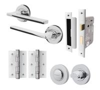 Afit Chrome Door Handle Bathroom Set, Polished Chrome Internal Door Handle With 64mm Latch And 64mm Bathroom Lock, Eden 1 Pack