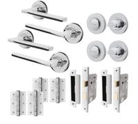 Afit Chrome Door Handle Bathroom Set, Polished Chrome Internal Door Handle With 64mm Latch And 64mm Lock, Eden 2 Pack