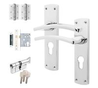 Afit Chrome Door Handle Euro Lock And Thumbturn Cylinder Set, Internal Door Handle With Locks And Hinges, Ebley 1 Pack