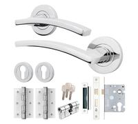 AFIT Chrome Door Handle Euro Lock Cylinder Set Handle Locks Hinges in Silver | Size: 150mm x 150mm AFIT Silver 150mm x 150mm