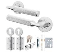 AFIT Chrome Door Handle Euro Lock Thumbturn Cylinder Set Locks Hinges 1 Pack in Silver | Size: 150mm x 150mm AFIT Silver 150mm x 150mm