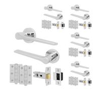 Afit Chrome Door Handle Latch Set, Polished Chrome Internal Door Handle With 64mm Latch And 76mm Hinges, Tempo 5 Pack