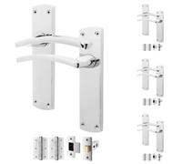 Afit Chrome Door Handle Latch Set, Polished Chrome Internal Door Handle With 64mm Latch And 76mm Hinges, Ebley 4 Pack