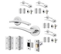 Afit Chrome Door Handle Latch Set, Polished Chrome Internal Door Handle With 64mm Latch And 76mm Hinges, Ebley 5 Pack