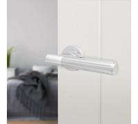 Afit Chrome Door Handle, Polished Chrome Internal Lever On Rose Door Handle, Linea 1 Pair