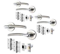 AFIT Chrome Door Handle, Satin Nickel Lever For Doors, Latch Hinges Pack of 3 in Silver | Size: 150mm x 150mm AFIT Silver 150mm x 150mm