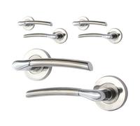 Afit Chrome Door Handle With Satin Nickel Feature Lever For Internal Doors Boston Range Pack Of 3