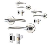 Afit Chrome Door Handle With Satin Nickel Feature Lever For Internal Doors With 64mm Latch Boston Range Pack Of 3