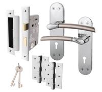 Afit Chrome Door Handle With Satin Nickel Feature Lock Set Internal Doors With Lock And Hinges Boston Backplate Range