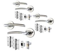 Afit Chrome Door Handle With Satin Nickel Lever For Internal Doors With 64mm Latch And 76mm Hinges Boston Range Pack Of 3