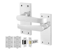 AFIT Chrome Door Handles Latch Set, 1 Pair Polished Chrome Backplate in Silver | Size: 150mm x 150mm AFIT Silver 150mm x 150mm