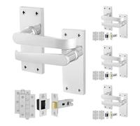 Afit Chrome Door Handles Latch Set, 4 Pairs Internal Victorian Straight Polished Chrome On Backplate, Hinges, Latch 64mm