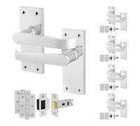 Afit Chrome Door Handles Latch Set, 5 Pairs Internal Victorian Straight Polished Chrome On Backplate, Hinges, Latch 64mm