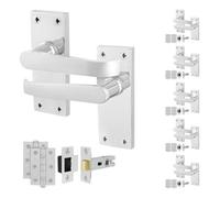 Afit Chrome Door Handles Latch Set, 6 Pairs Internal Victorian Straight Polished Chrome On Backplate, Hinges, Latch 64mm