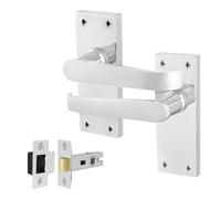 Afit Chrome Door Handles With Latch, 1 Pair Internal Victorian Straight Polished Chrome On Backplate Handles, Latch 64mm